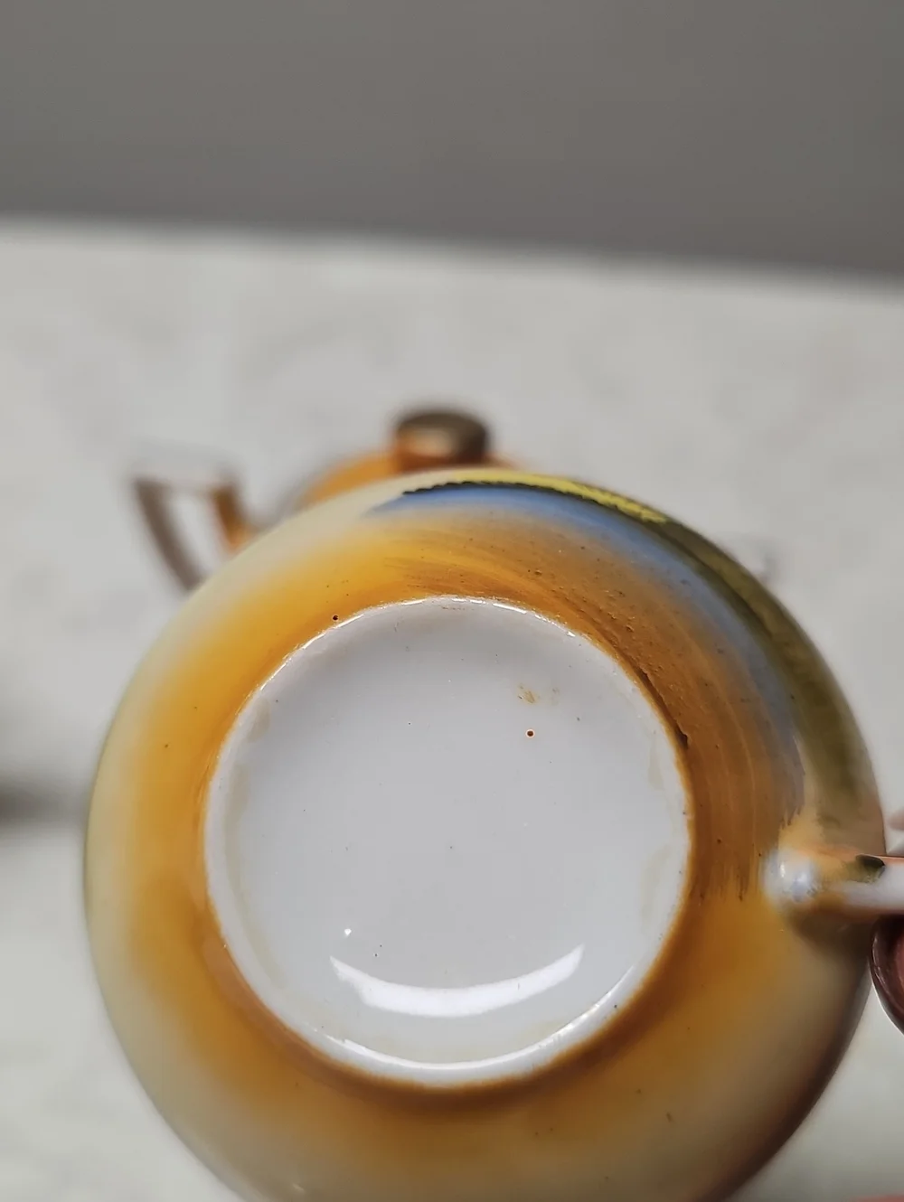 Vintage Porcelain Tea Set in Yellow-Orange Sunset Finish